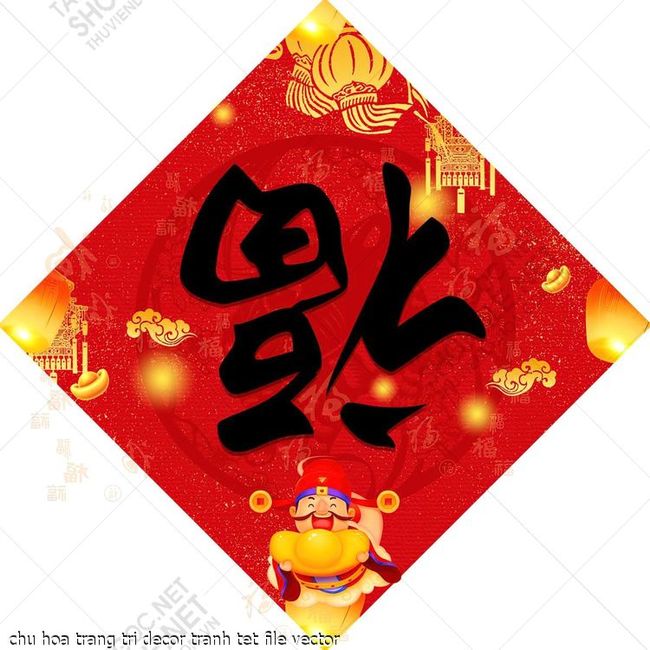 chu hoa trang tri decor tranh tet file vector
